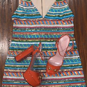 Alice + Olivia Venetia Beaded Sequins Embellished V-Neck Dress